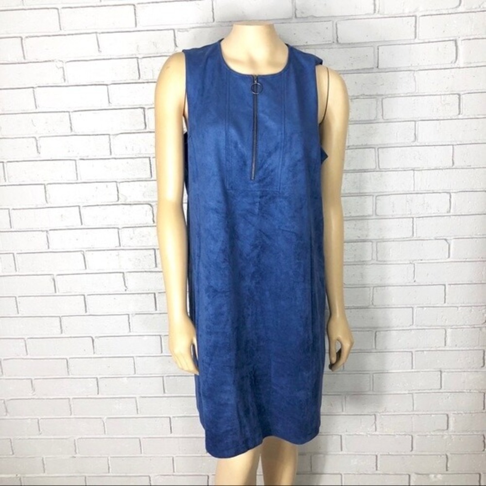BCBGMAXAZRIA Jamy Royal Blue Faux Suede Zip Front Shift Dress Old Money NWT L